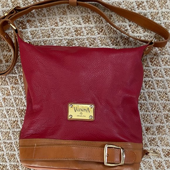 Valentina Italian leather handbag 2 tone red & tan leather Made in Italy - Picture 14 of 14